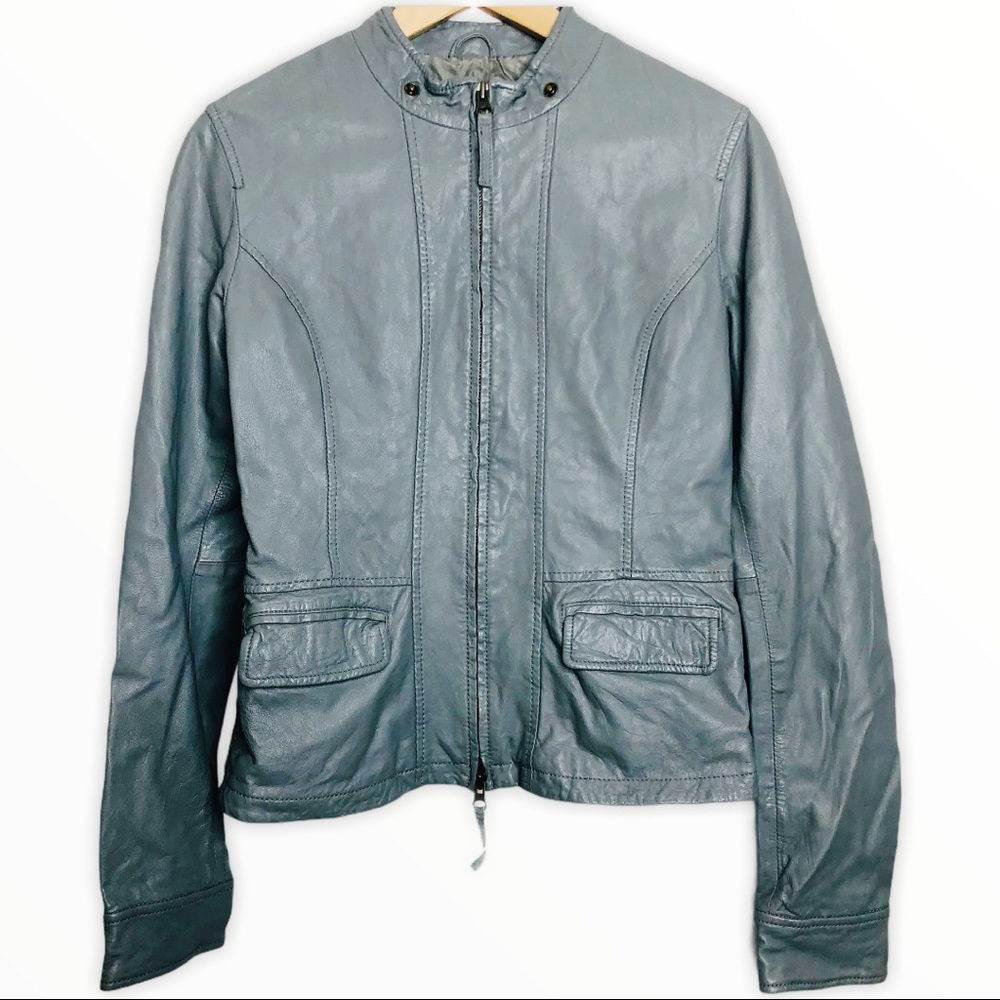 JOIE grey lamb leather zip up jacket